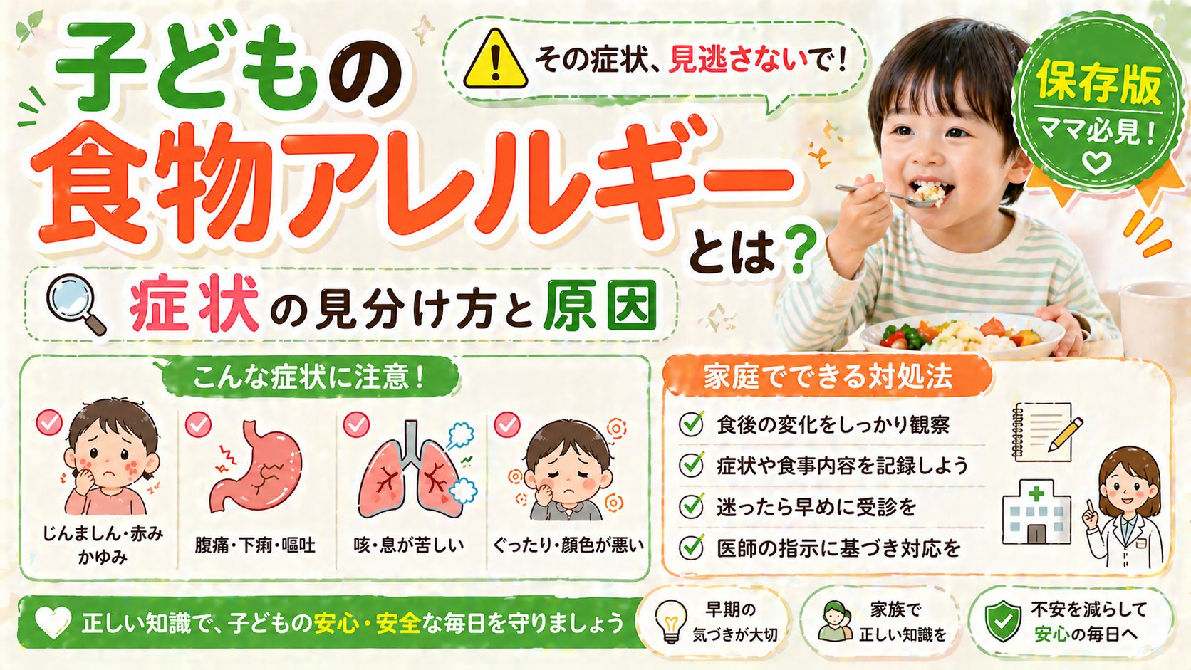 子どもの食物アレルギーとは？症状の見分け方と原因、家庭でできる対処法を解説